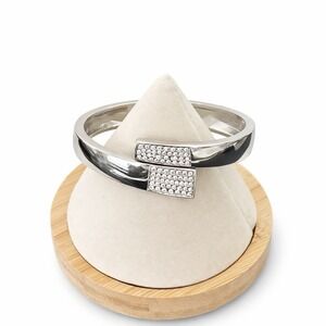 NEW Lia Sophia Silver Tone Pavé Rhinestone Hinged Bangle Bracelet w/ Box